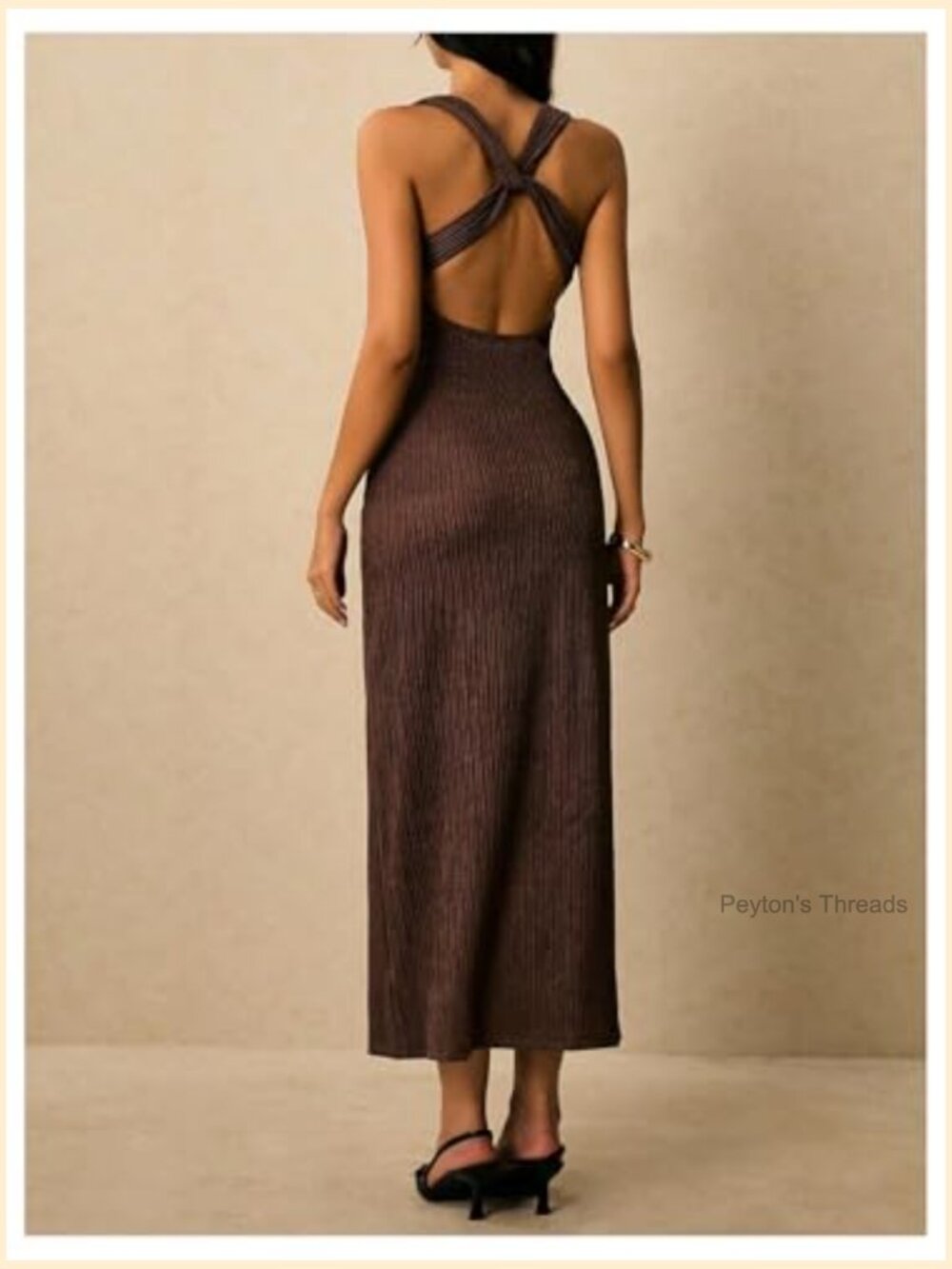 Backless V-Neck Bodycon Maxi Dress with Cap Sleeves - Picture 2 of 6